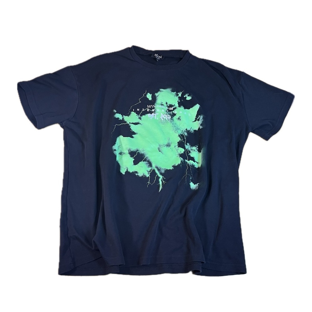 BoohooMAN Oversized Graphic T Shirt Mens L Black Green Streetwear EDIT.08